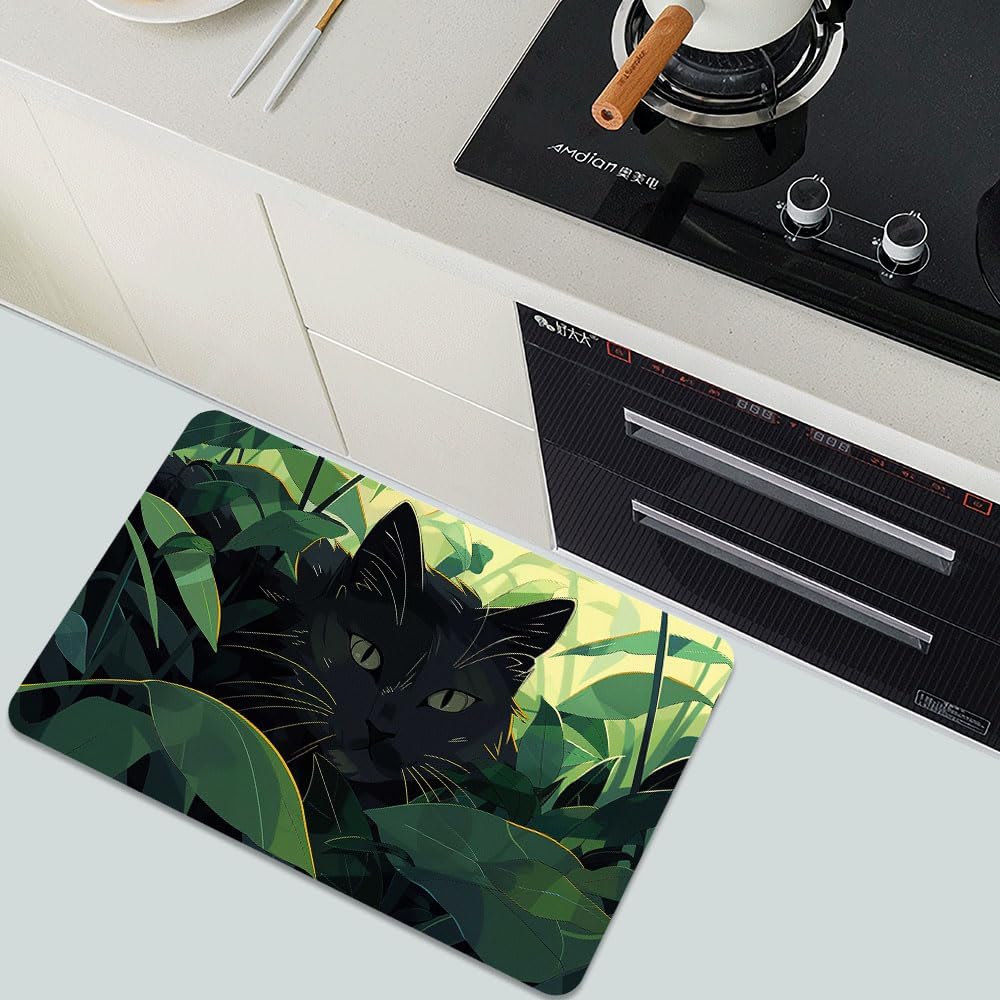 Bath Mat-Bathroom Rug,Black cat Hiding in Jungle-Absorbent Non Slip Quick Dry Stain Resistant Easy to Clean Care Shower Rug for Bathtub Shower Room 16×24Inch (40 * 60cm)