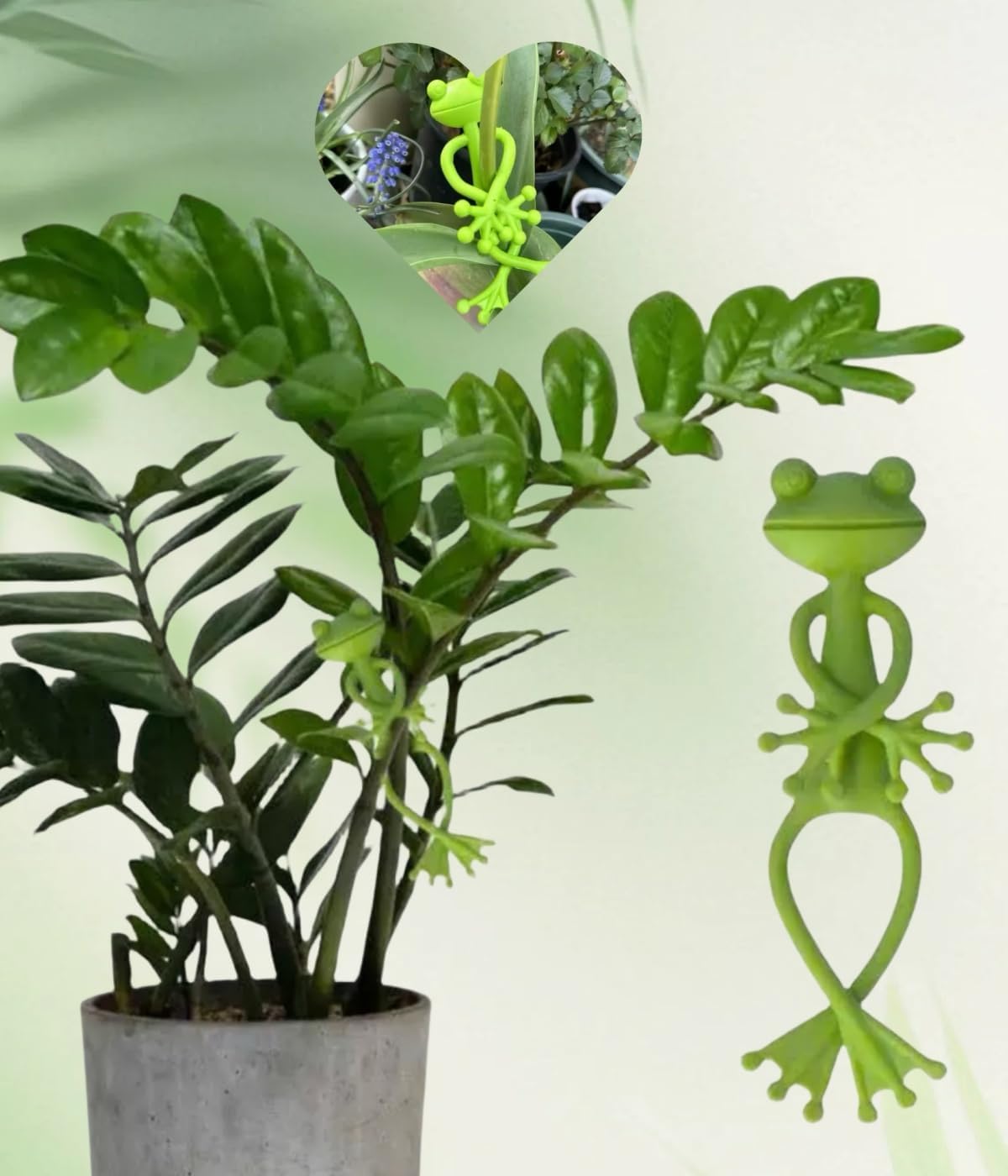 6 pcs frog Plant Stand , green animal shaped support frame ,small potted plant holder , garden decoration for indoor and outdoor use , pot fixing clamp for up right plant growth