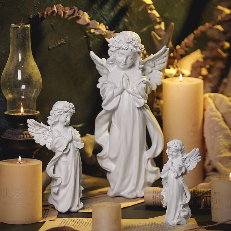 YUEOECOR Praying Angel Figurine, Waterproof Angel Wings Statue, Garden Memorial Angel, Resin Praying Angel Figurine for Home Decor or Garden
