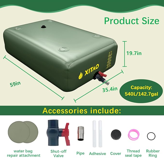 XITAO Water Storage Bladder w/Water Level Indicator, Large Capacity Foldable Water Storage Containers, Portable Emergency Water Tank Water Bag for RVs, Fire Prevention, Irrigation (87Gal)