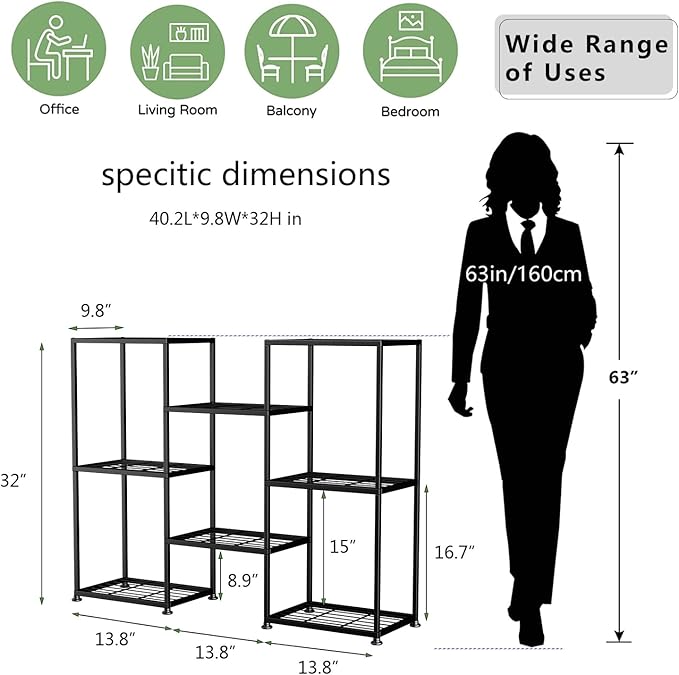 Metal Plant Stand Indoor Metal Plant Stands Outdoor Tiered Plant Shelf for Multiple Plants, 8 Tiers Plant Rack Holder Garden Shelves Flower Stand for Living Room Patio Corner (8 Tiers-A)