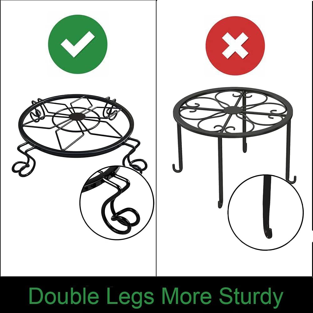Flower Pot Stand Heavy Duty 2 Pack Planter Holder Indoor Outdoor Home & Garden Decor(Black)