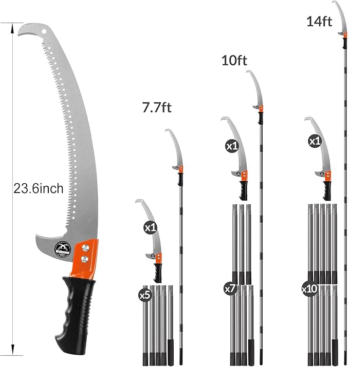 Walensee Pole Saws for Tree Trimming 7.7 FT Lightweight Manual Stainless Steel Extension High Pole Pruning Pole Saw with Blade for Trimmer Branches Pole Cutter and Pruner at Forestry Yard Garden Patio