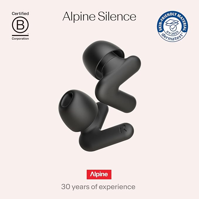 Alpine Silence Earplugs for Sleep, Focus & Travel - V-Shape Snug Fit & Soft Oval Tips – 4 Sizes
