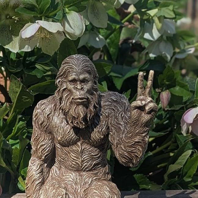 John Bernard & Company Bigfoot Peace Sign Decorative Sasquatch Yeti Statue/Figurine Indoor/Outdoor Sculpture for Patio, Deck, Home, Office 10 in H Shelf Sitter Figurine (Stonewash)