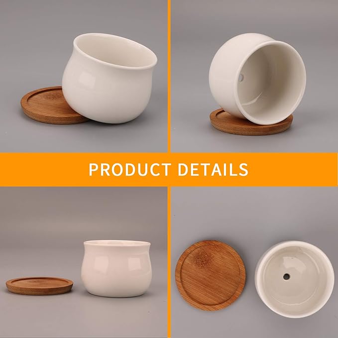 Succluent Pots ,Small Flower Pots Planter Pots with Drinage,Ceramic Flowers Pots with Bamboo Tray for Cactus(12 Pack