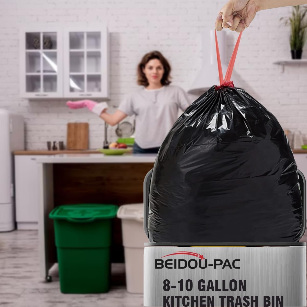8-10 Gallon Trash Bags Drawstring, 600 Count Bulk, Black & Unscented Multi-purpose Garbage Bags for Business Home Bathroom Kitchen Commercial and Industrial