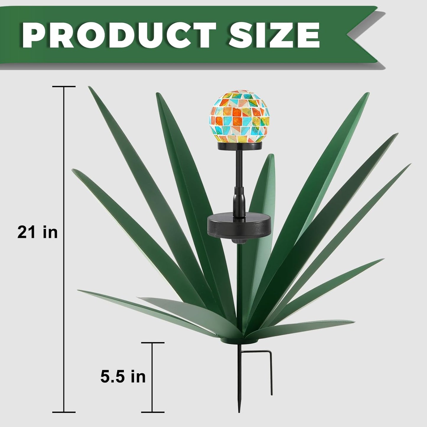 TOMBABY Solar Rustic Garden Style Metal Agave Plants Outdoor Patio, Home Decor Hand-Painted Metal Agave Garden Patio Statues, Suitable for Desert Areas, Outdoor Lawn Decorations (3 Solar Green)