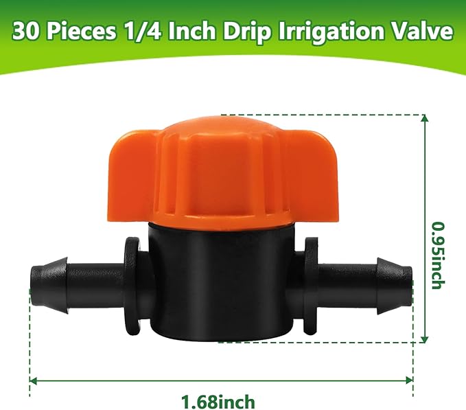TTioDri 30 Pack 1/4" Drip Irrigation Valves, Drip Irrigation Shut Off Switch Valve for 1/4 Inch Drip Irrigation Tubing Water Flow Control Valve Drip Line Cut Off Valve for Garden Drip Systems