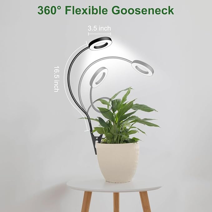 wolezek 2 in 1 Grow Lights for Indoor Plants, 3 Colors Plant Lights for Indoor Growing with 360ยฐ Gooseneck, 48 LEDs Full Spectrum Plant Grow Lights Indoor, 6/12/16H Timer, 5 Brightness, Black 3 Pack