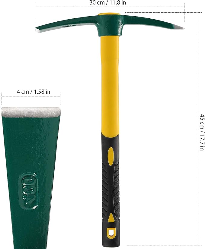 KEILEOHO 17.7 Inches Pick Mattock Hoe, Forged Weeding Garden Pick Axe with Rubber Handle, Weeding Mattock Hoe for Gardening, Loosening Soil, Camping, Planting Vegetables and Fruits