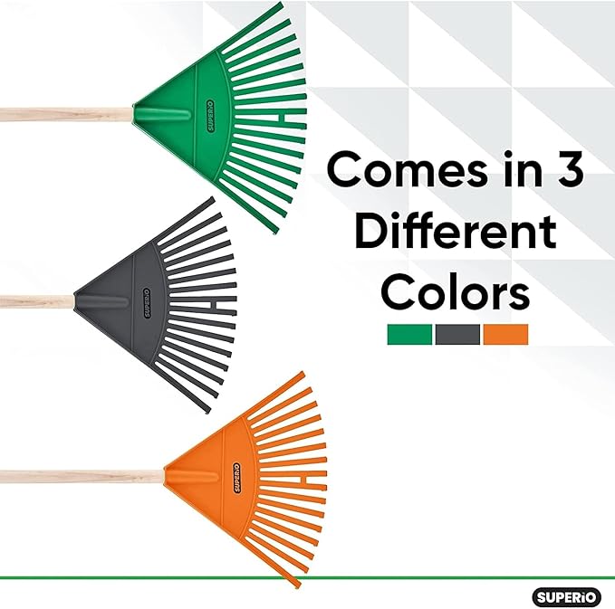 Orange Kids Size Rake, Kids Rake for Lawn with Hardwood Handle, Durable Plastic Head to Sweep Leaves on Lawn and Tidying Up The Garden, 34" by Superio