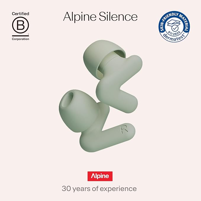 Alpine Silence Earplugs for Sleep, Focus & Travel - V-Shape Snug Fit & Soft Oval Tips – 4 Sizes