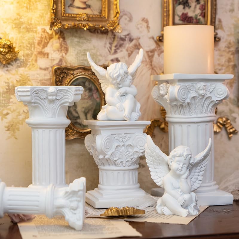 YUEOECOR 2PCS Cherubs Angels Resin Garden Statue Figurine, Adorable Angel Sculpture Memorial Statue Indoor Outdoor Home Garden Decoration (B 2PCS White)