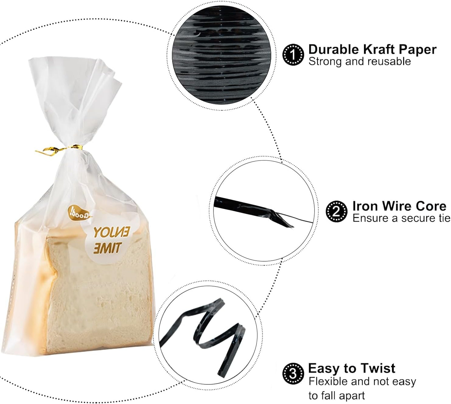 HAHIYO 100Yards/300Feet/91M Black Metal Twist Ties Bread Candy Coffee Bag Ties Plant Garden Twist Ties for Cellophane Treat Bag Gift Wraping Bag Plastic Bag Halloween Party Cake Present Art Craft