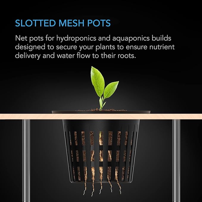 AC Infinity Net Cups 3-Inch, Heavy Duty Garden Slotted Net Pots with Wide Lip Rims, 25-Pack Black Bucket Basket for Indoor Outdoor Growing, Orchids, Aquaponics, Hydroponics