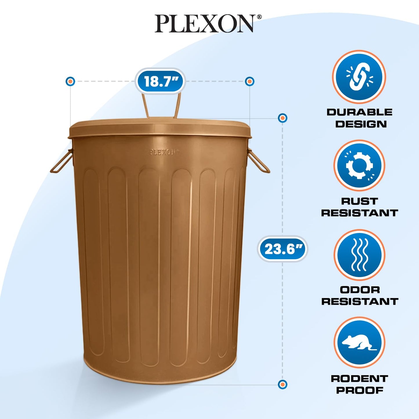 Plexon Large Metal Trash Can with Lid 20 Gallon, Decorative Outdoor Trash Can Heavy Duty Galvanized Metal Bucket with Lid for Garage Workshop Ash Storage Farmhouse, Copper 3 Pack