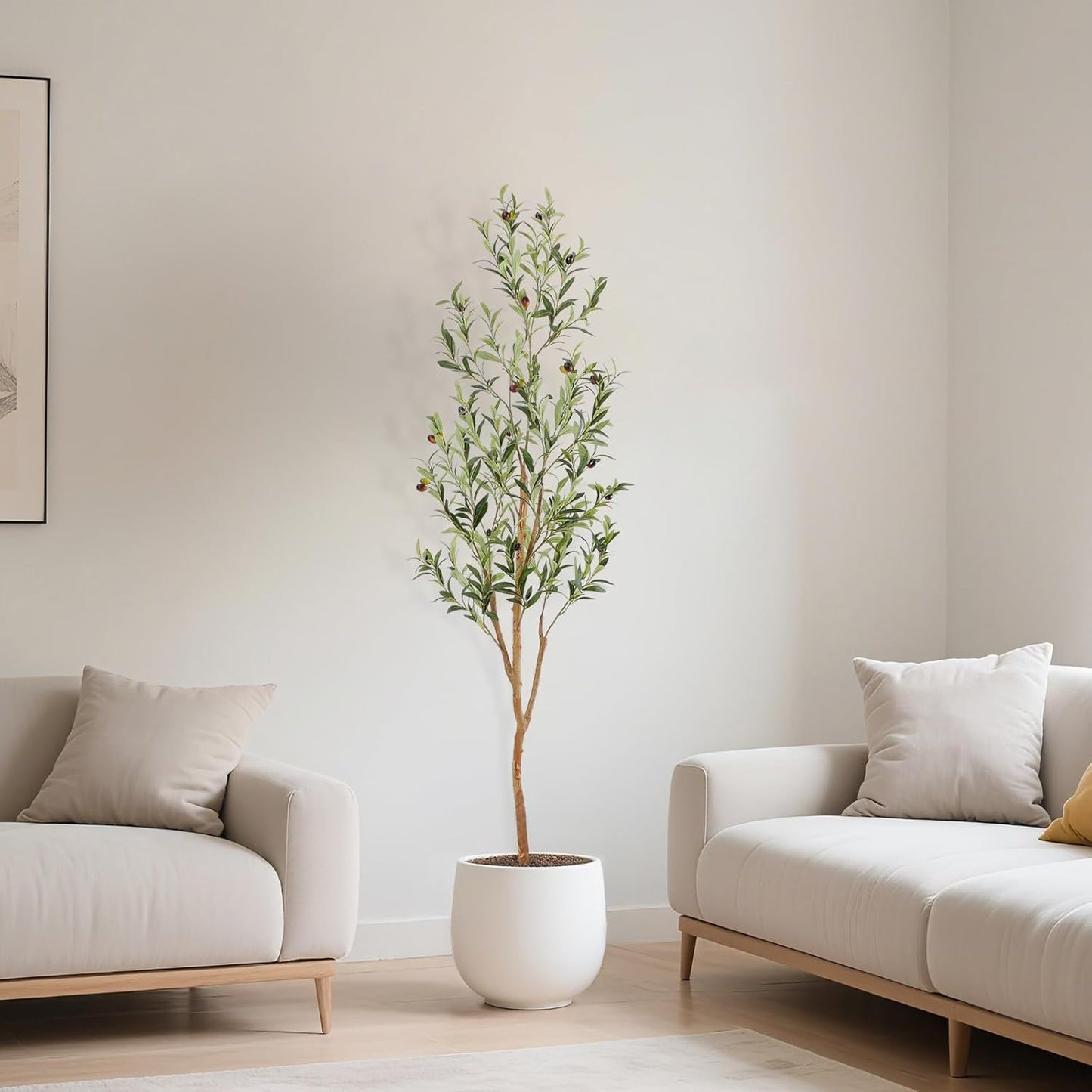 Bellacat Faux Olive Tree 5ft,Olive Trees Artificial Indoor with Natural Wood Trunk and Realistic Leaves and Fruits. 5 Feet(60in) Fake Olive Tree for Home House Office Décor.