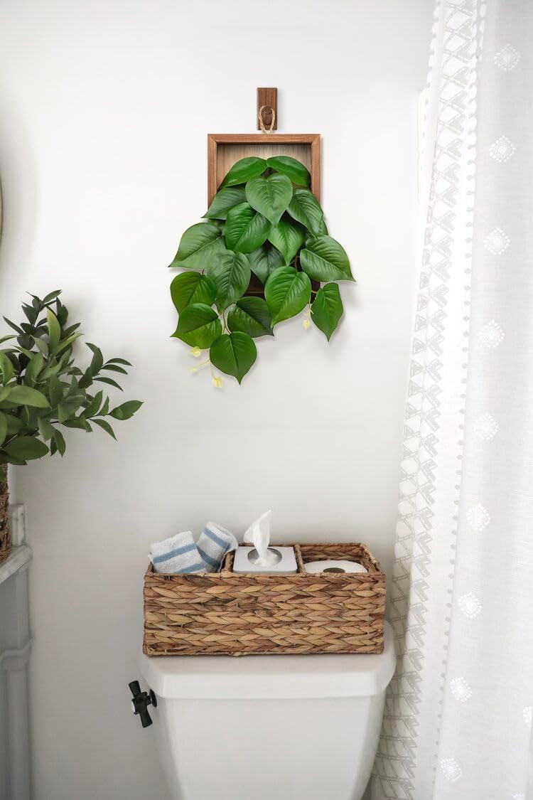 DILATATA Artificial Hanging Plants with Wooden Frame 2 Pack Faux Pothos Leaves Hanging Vine Greenery Plants for Living Room Bedroom Farmhouse Office Home Decor