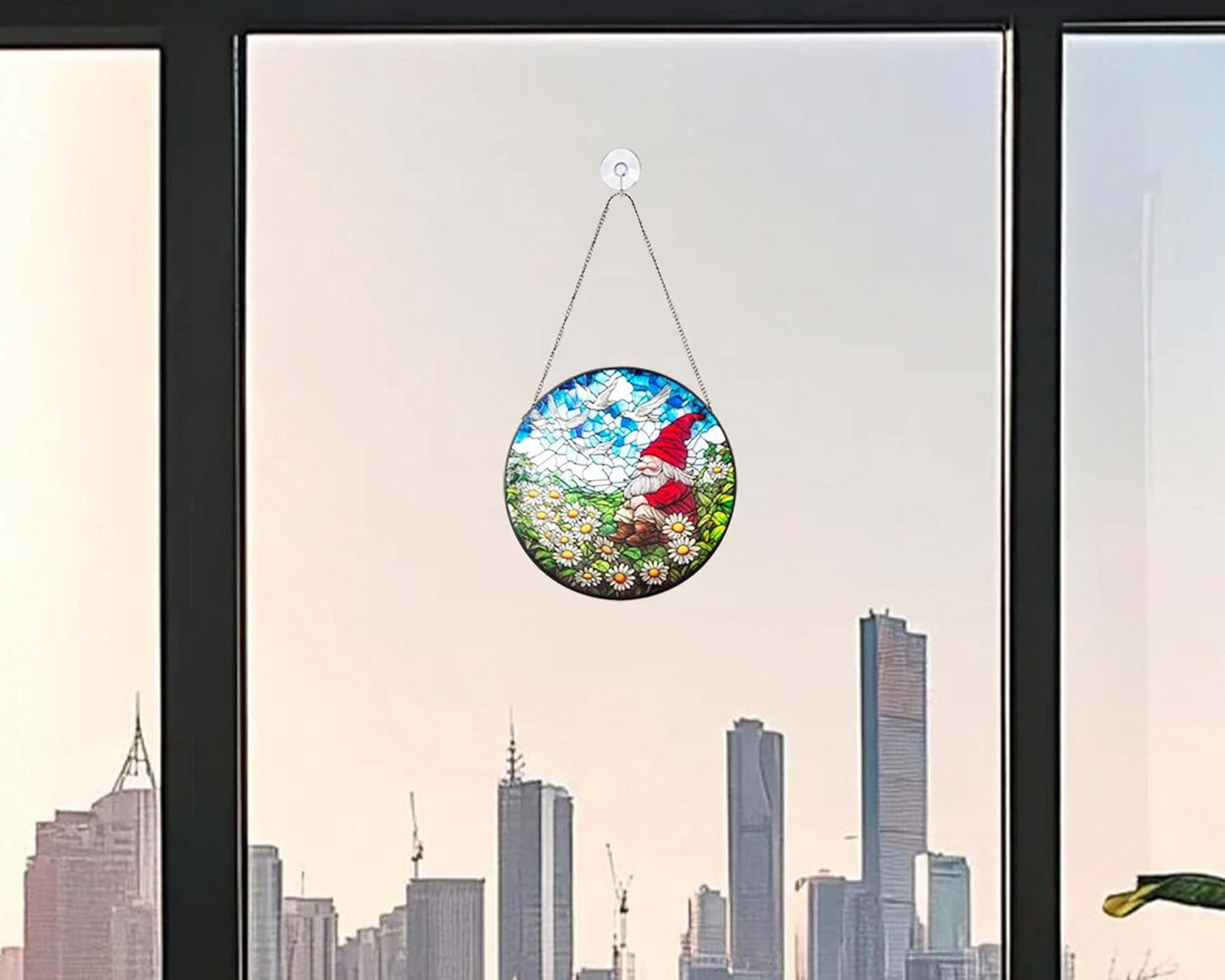 10'' Dwarf Patterned Window Pendant,Suncatcher Stained Glass Window Hangings,Hanging Stained Glass for Windows,Indoor Outdoor Home Garden Ornaments,Gifts for Family, Friends, and Pendant Enthusiasts