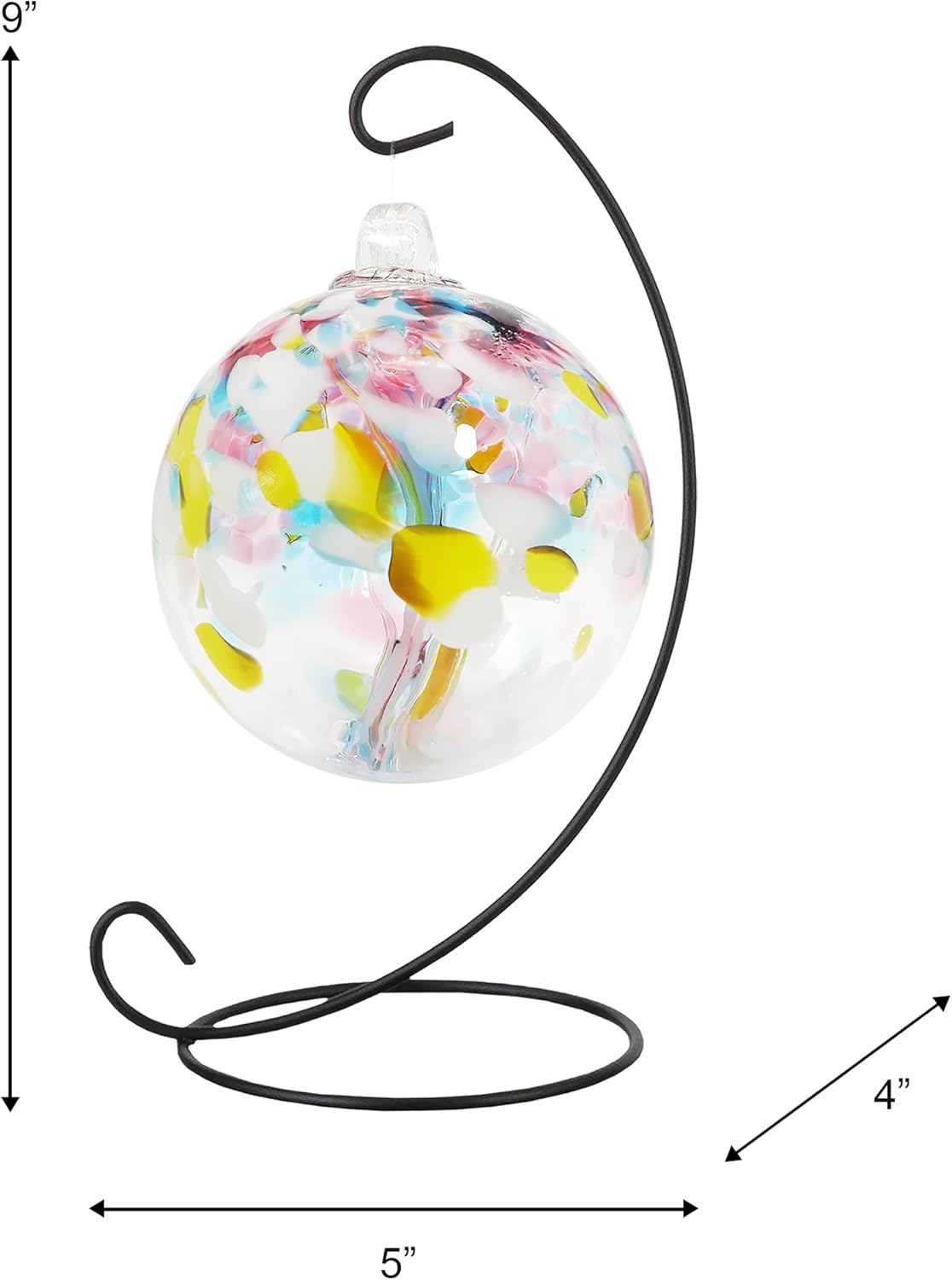 Dale Tiffany AC25001-D3 Rainbow Tree of Life Hand Blown Art Glass Ornament Witch Globe Gazing Ball, Spring, 3" Diameter with Hanging Stand