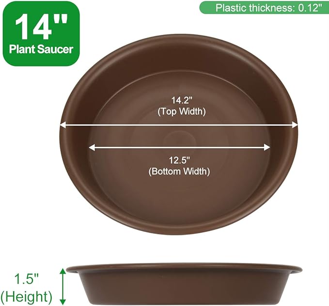 Plant Saucer 10 12 14 16 Inch Heavy Duty Sturdy Drip Trays Durable Plastic Plant Saucer Tray Set - Indoor and Outdoor Use, Pack of 3(14" - 3 Pack)