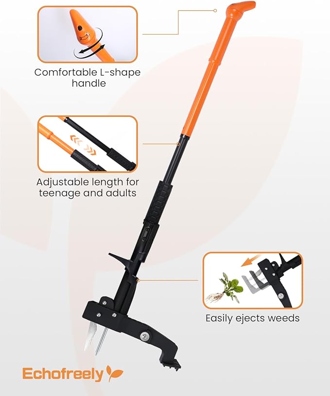 4-Claw Stand Up Weed Puller Tool, 32″to 42 ″ Length Adjustable Weeder,Easy-Eject Design,35% Easier Stronger Foot Platform, No Need Bending or Kneeling, Easily Remove Weeds