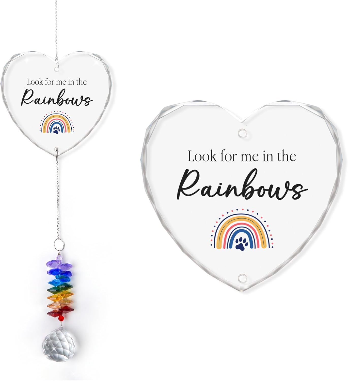 Glass Ornament Suncatcher - Memorial Gifts for Loss of Dog Cat Pet - Look for me in The Rainbows - Dog Sympathy Gifts - Crystal Rainbow Maker - Bereavement Keepsake - Hanging Crystal Decor