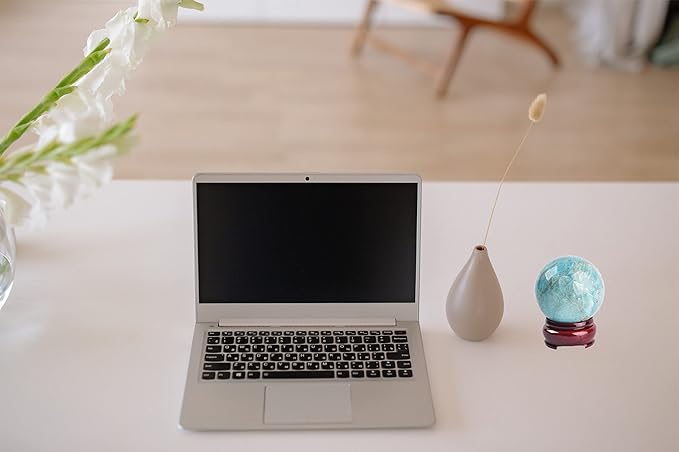 JIC Gem Amazonite Crystal Ball with Wood Stand Gemstone Sphere,Healing Crystal Balls for Reiki Chakra Decoration Fengshui (2.8-3.2inch)