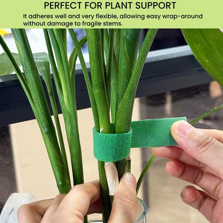 Reusable Plant Ties Hook and Loop Soft Garden Tape Roll Gentle Plant Supporting Ties Double Sided Self Gripping Adjustable Garden Staking Straps for Climbing Plants and Vines (1/2 Inch x 82 ft, Green)