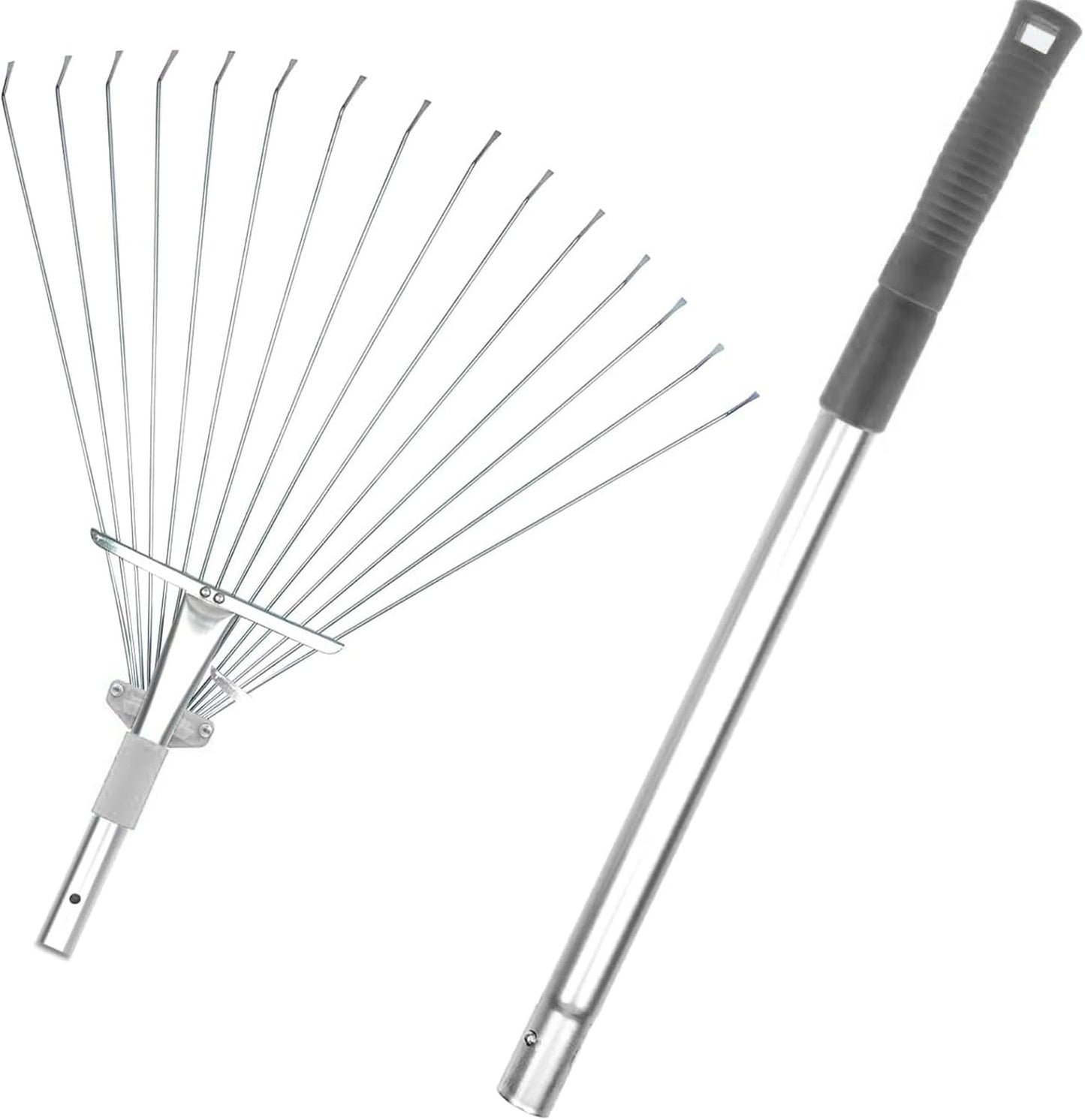 Buyplus Adjustable Garden Leaf Rake - 24 to 63 Inch Telescopic Metal Expandable Folding Leaves Rake, Metal Rakes for Leaves, Yard Rakes for Lawn Yard, Flowers Beds, Sliver