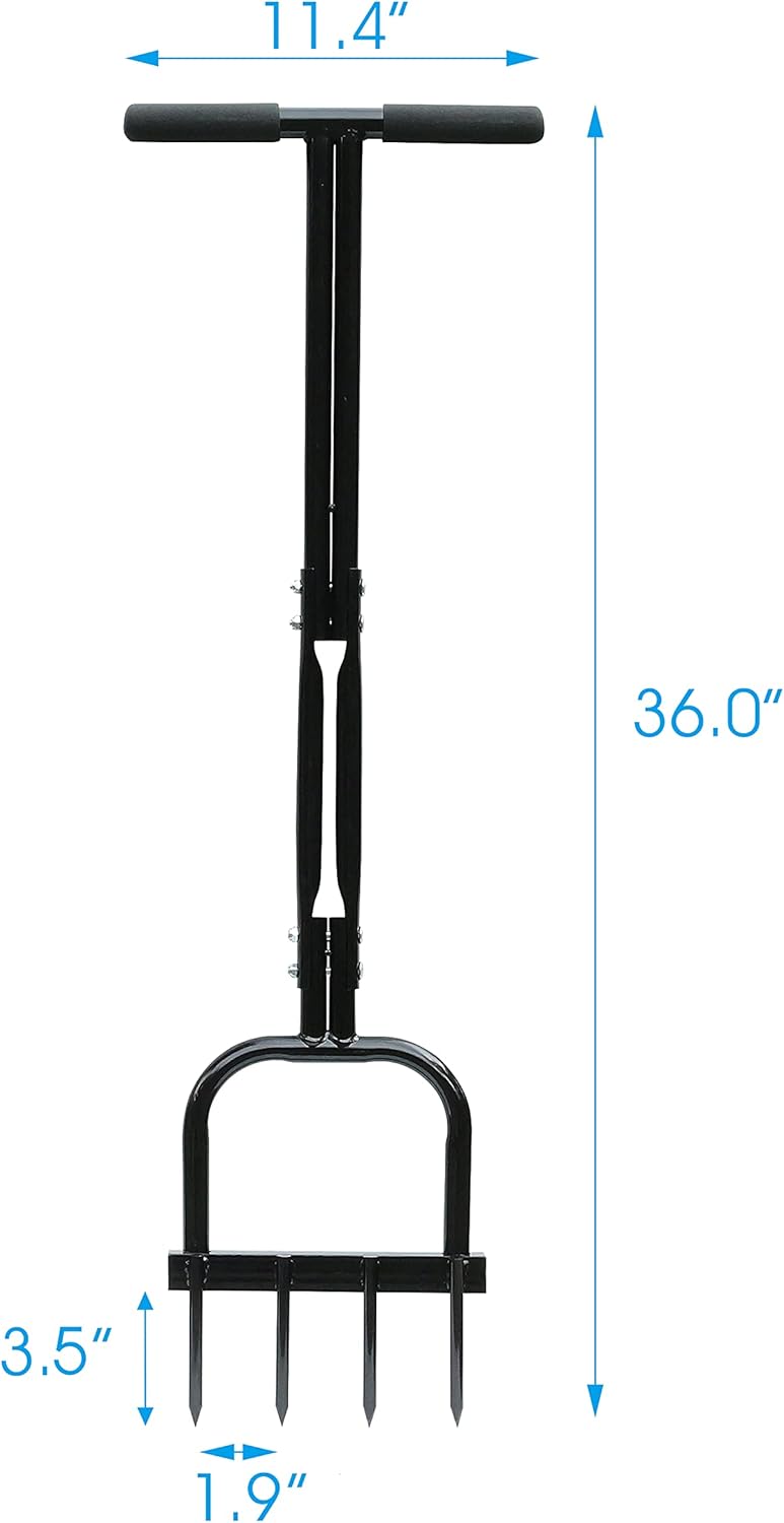 Gardzen Spike Aeration, Heavy Duty Aerator for Compacted Soils and Lawns, 35" x 11", Black