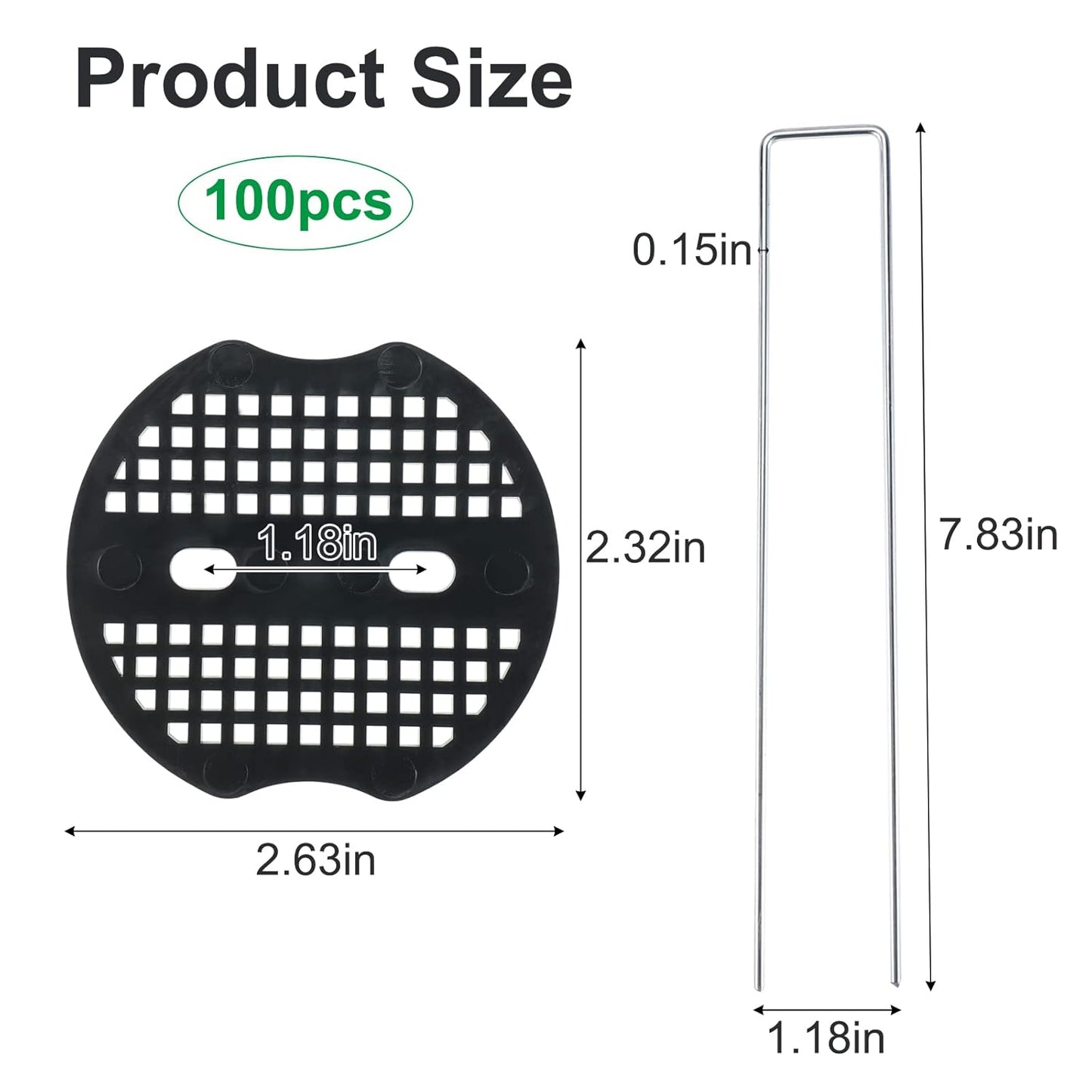 Finderomend 100 Pack Landscape Staples and 100 Pack Gaskets,8" Long 9 Gauge Galvanized Steel Garden Staples with Black Pads,Landscape Pins Turf Staples for Securing Weed Barrier Artificial Grass