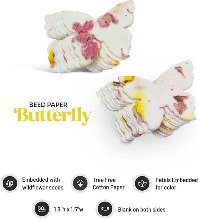 50 pcs Small Pink and Yellow Butterflies – Plantable Seed Paper for Weddings, Gifts, and Life Events (#37s)