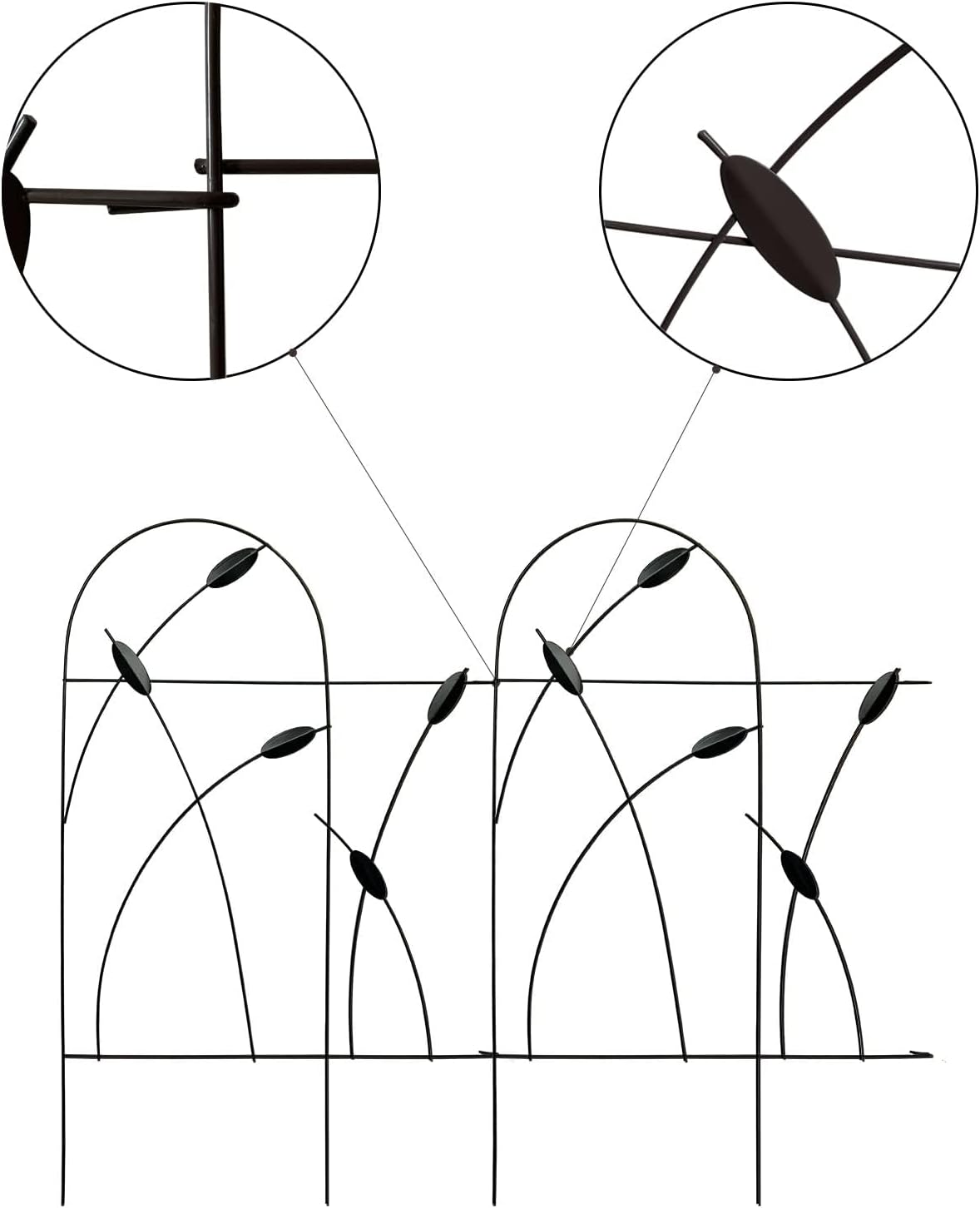 Metal Decorative Garden Fence Border, 32 in.H x 19.5 in.W (10 Panels, Total Length 16 feet) No Dig Fence Rustproof Wrought Iron Landscape Fencing for Flower Bed, Trees, Black