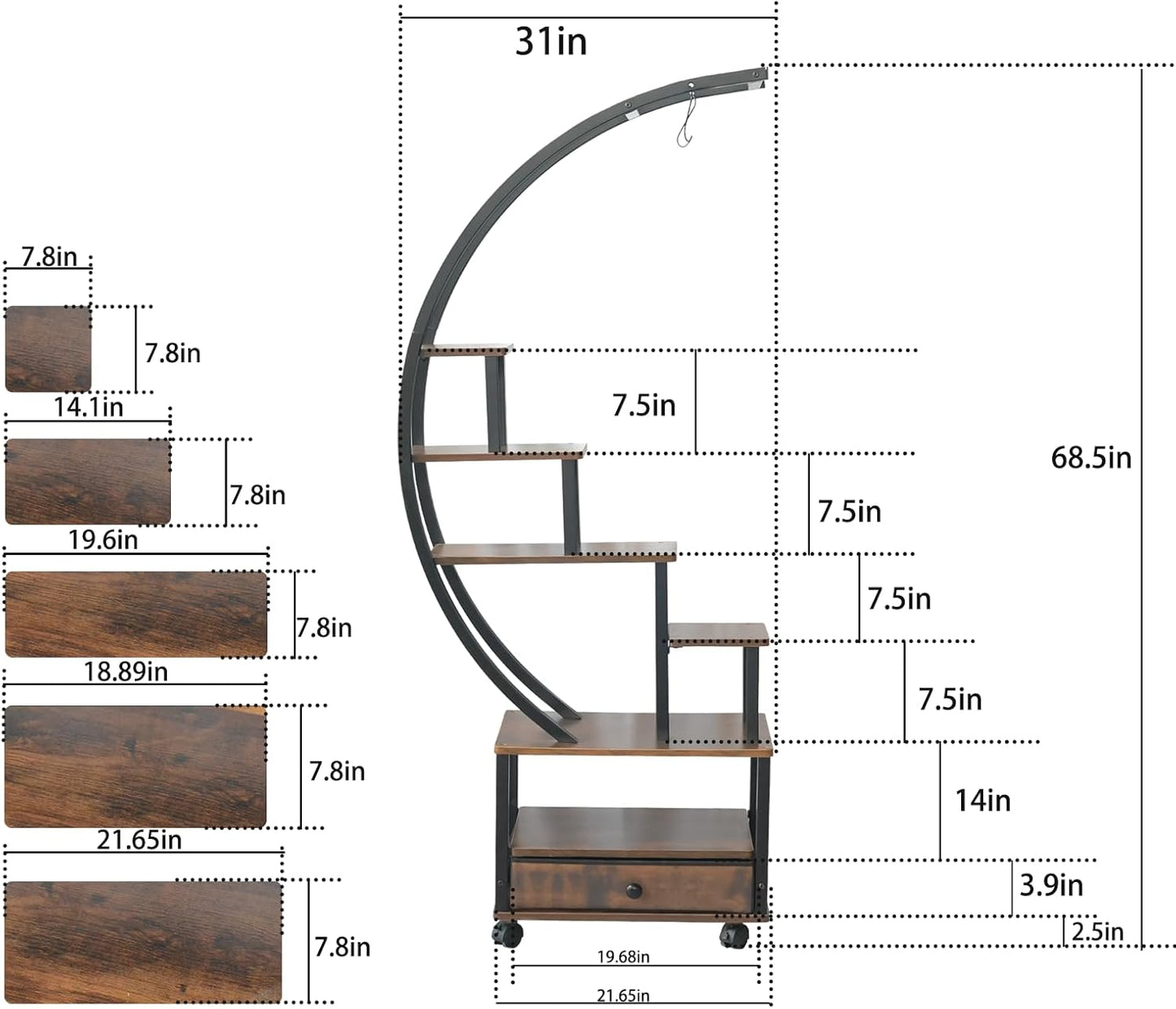 Plant Stand Indoor: 6-Tier Plant Stand Metal Display with Wheels Hanging Planters for Indoor Plants/Books/Fashion Accessories 2pcs