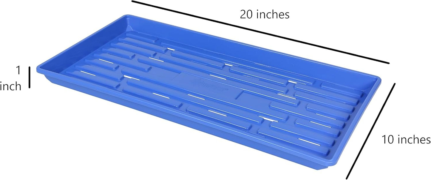 SUNPACK 10" x 20" Heavy Duty Shallow Plastic Seed Starting Tray, Blue, 1" (Pack of 10) - Lined with Drainage Holes for Excess Water and Aeration, Ideal for Greenhouses or Indoor Gardening
