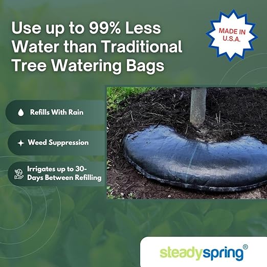 SteadySpring® 24" Smart 30+Day Tree Watering Mat - AUTO Refills with RAIN and Slow Releases As Plant Needs - for Root Balls 11" - 15" Dia Slow Release Technology Prevents Over and Under Watering (2)