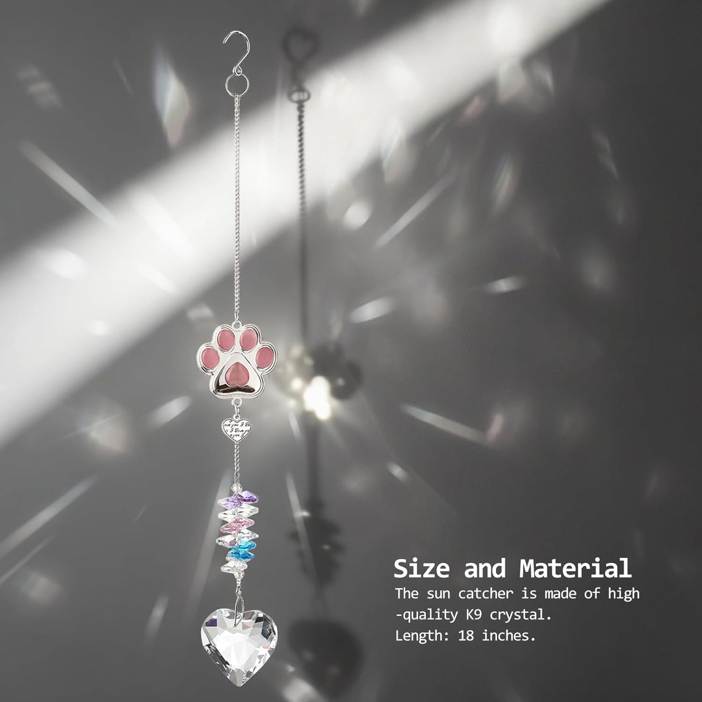 Funoasis Unique Gifts Crystal Suncatcher Dog & Cat Memorial Gift for Loss of Pet Window Hanging Home Decoration (Pink)