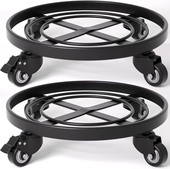 AMAGABELI GARDEN & HOME Plant Caddy with Wheels Heavy Duty 14“ 2 Pack Rolling Plant Stand Plant Dolly Iron Wheeled Lockable Casters Round Pot Mover Rollers Indoor Outdoor Planter Trolley Metal