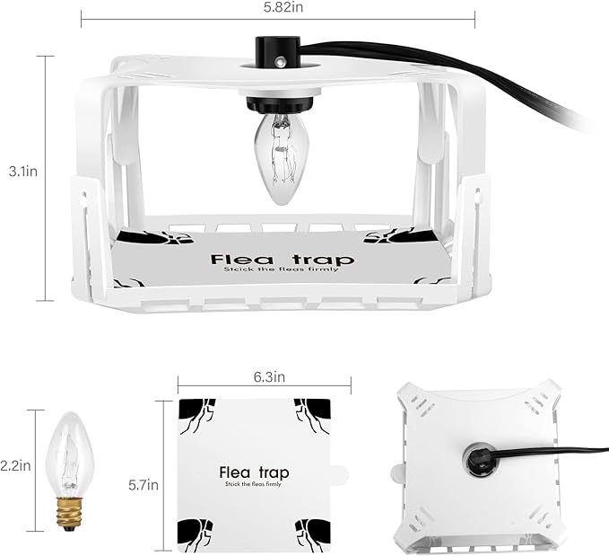 Electric Flea Traps for Inside Your Home (2 Packs), Retractable Flea Light Trap w/Sticky Fleas Trap Refill & Replacement Bulbs, Ultimate Fleas Fighting Solution.