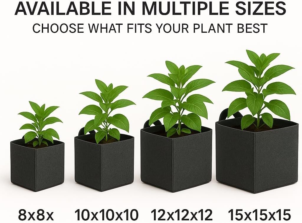 Square Geo Fabric Grow Bag 400 GSM Durable Breathable UV Resistant Reusable Plant Container for Herbs, Vegetables Flowers Space Saving Gardening Pack of 2 (Green, 15 inch) (Dark Grey)