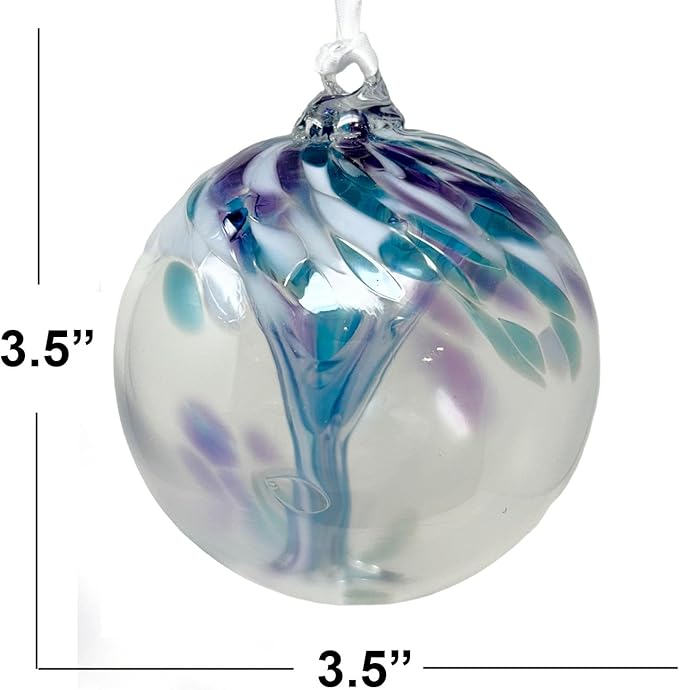Violet Tree of Life Glass Globe - Small 3.5 inch Hand Blown Handmade Hanging Garden Gazing Ball Indoor Outdoor Home Décor