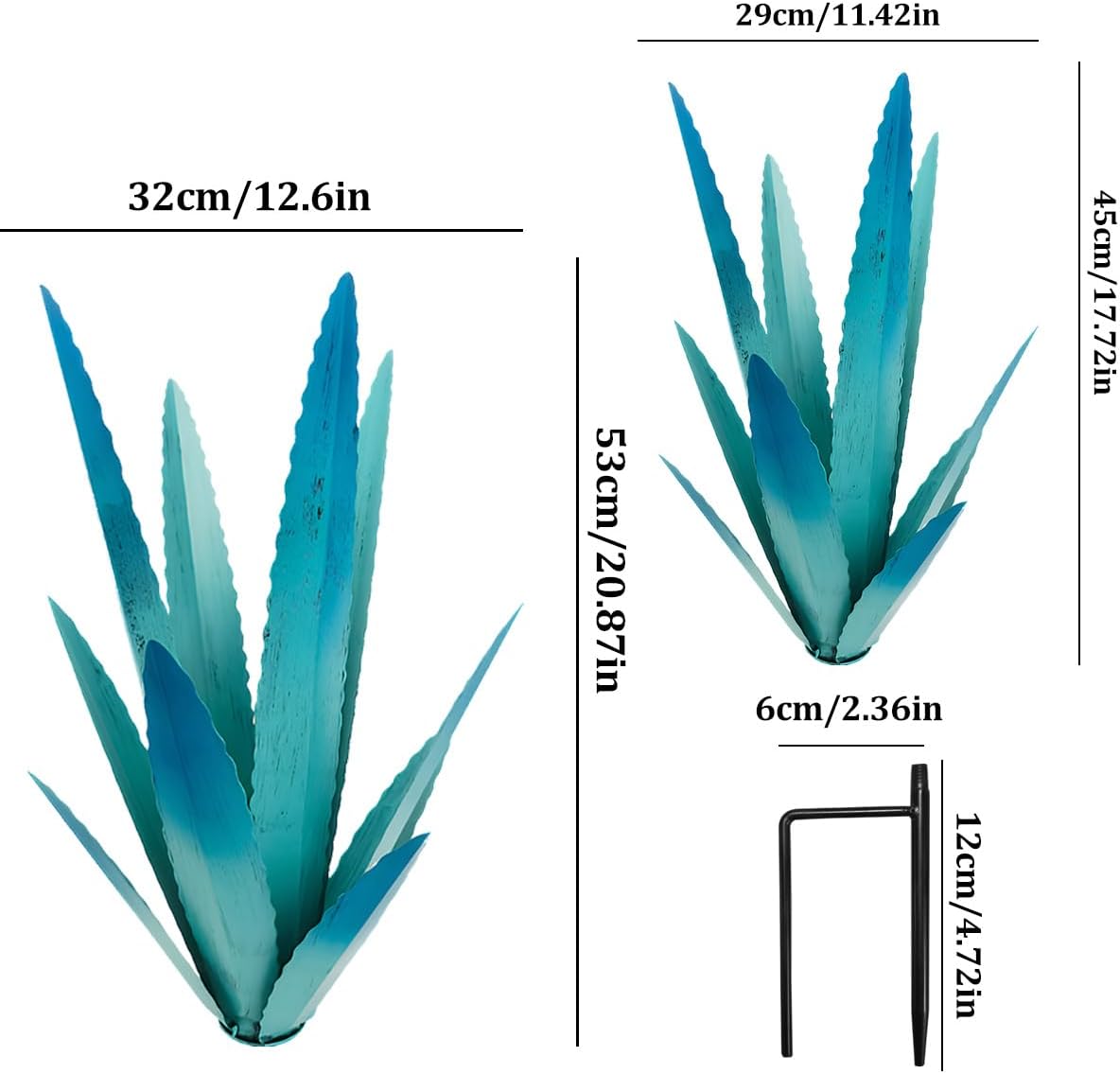 EROCK 2 Pcs Tequila Rustic Sculpture, Wind Resistant Metal Agave Plant Outdoor Home Decor, DIY Rustic Hand Painted Metal Agave Garden Art Plant Country Sculpture Statue Patio Stake Lawn Ornament Gift