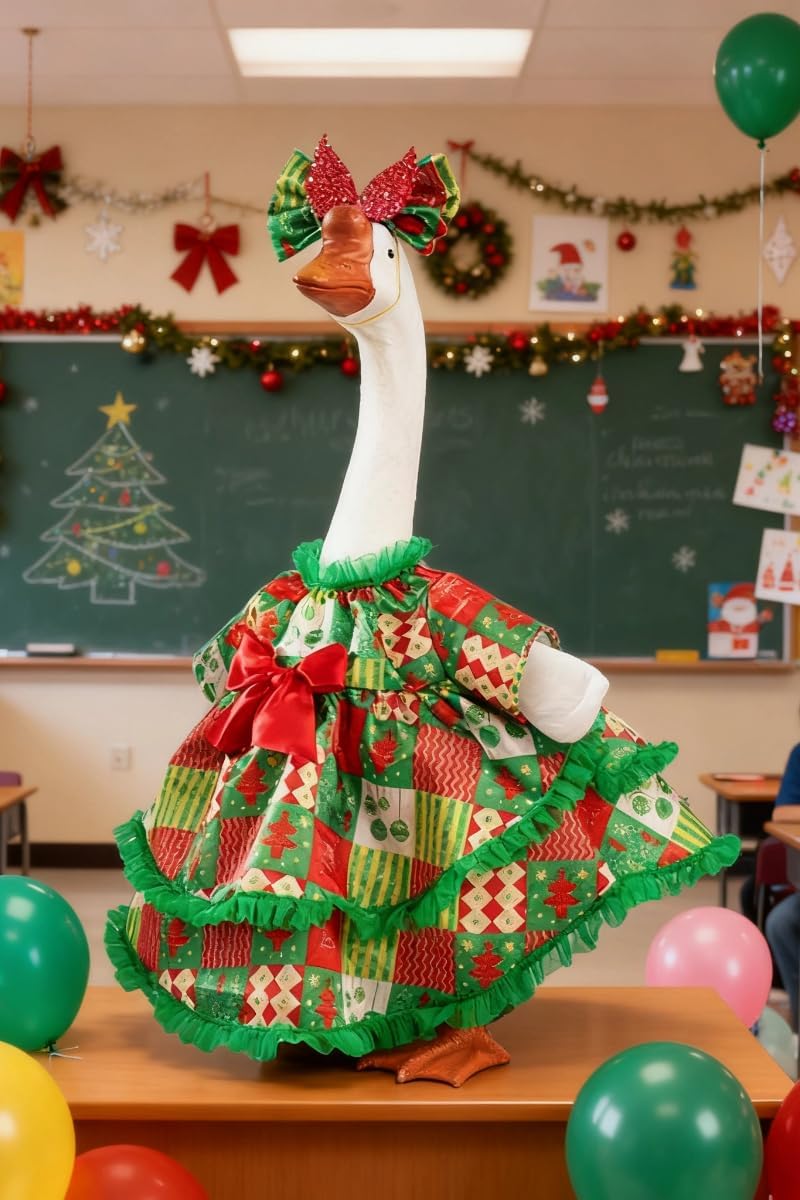 Christmas Porch Goose Outfit - 23" Goose Costume Festive Outfit for Cement Plastic Goose Statue – Funny Outdoor Decor,Lawn Yard Decor,Patio & Christmas Garden