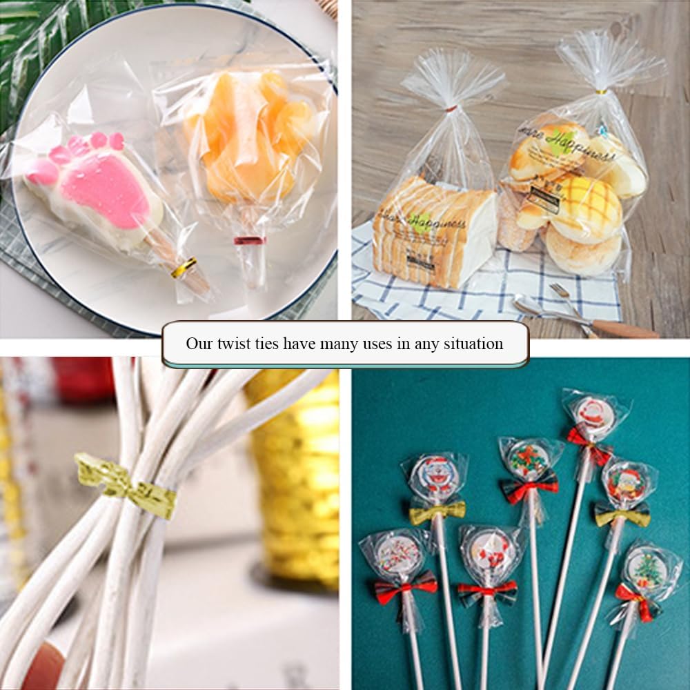 HAHIYO 350Yards/1050Feet/320M Gold Metal Twist Ties for Bread Candy Coffee Plant Garden Cellophane Treat Bags Gift Wrapping Plastic Halloween Party Cake and Craft Projects
