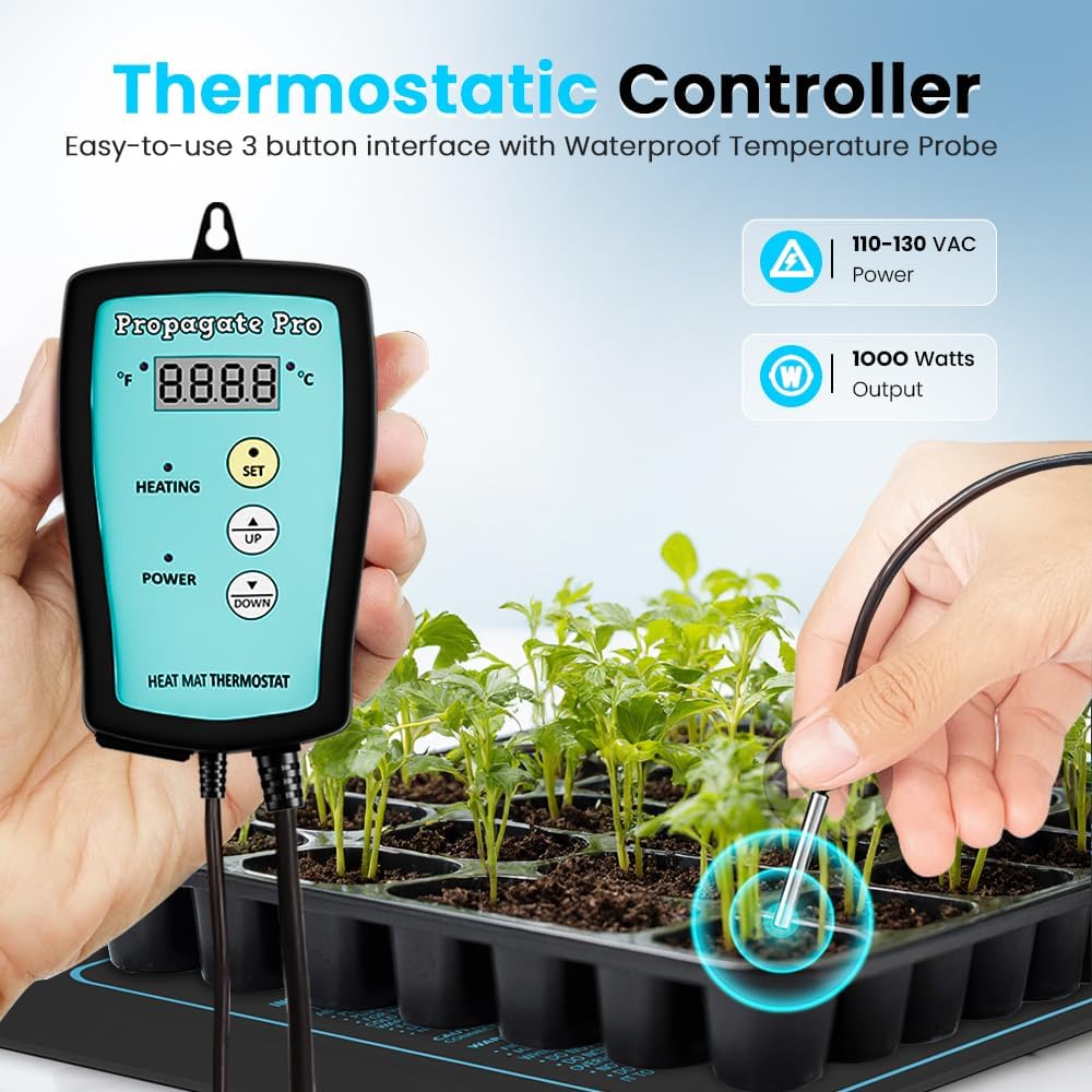 Seedling Heating Mat | Fits (1) Standard 1020 Tray | Germination Grow Heat Pad for Seed & Starter Plants Soil Warmer for Indoor Home Gardening (10x20 Single + Heating Thermostat)