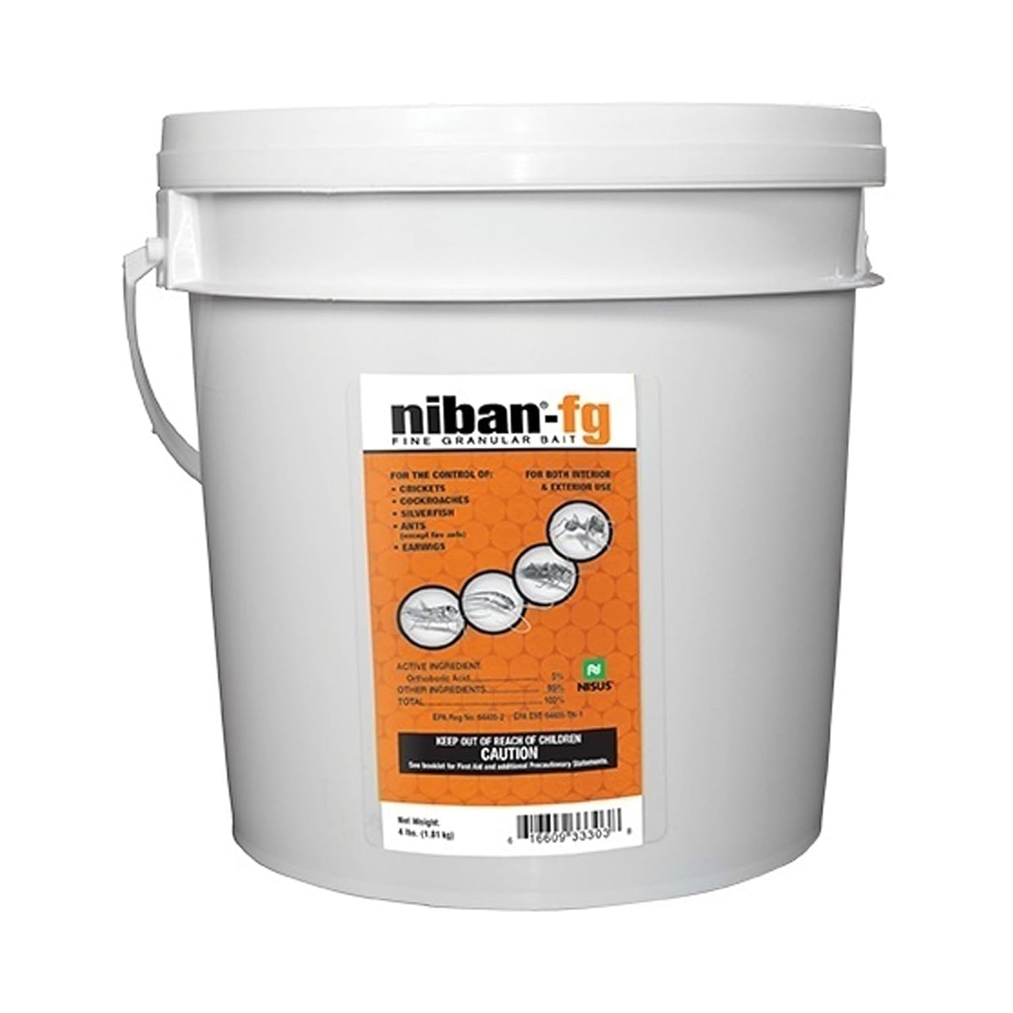 Nisus NiBan-FG Fine Granular Bait, Indoor & Outdoor Moisture-Resistant Bait with Orthoboric Acid, for Ants, Cockroaches, Crickets, Silverfish & Earwigs, 4 Lbs