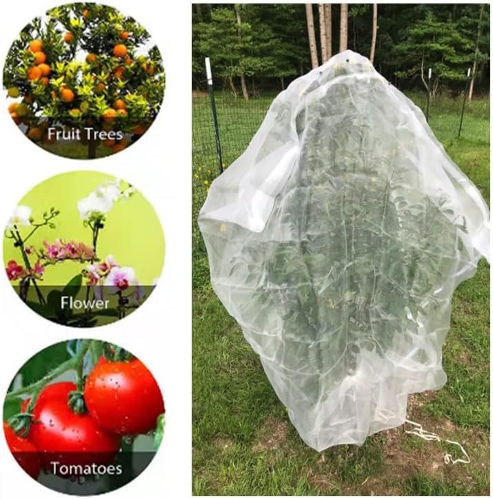 Agfabric Bird Netting 84" Hx72 W Garden Netting Insect Pest Barrier,Plant Cover Fruit Tree Netting Mesh Protection Bag with Drawstring,White,2 Pack