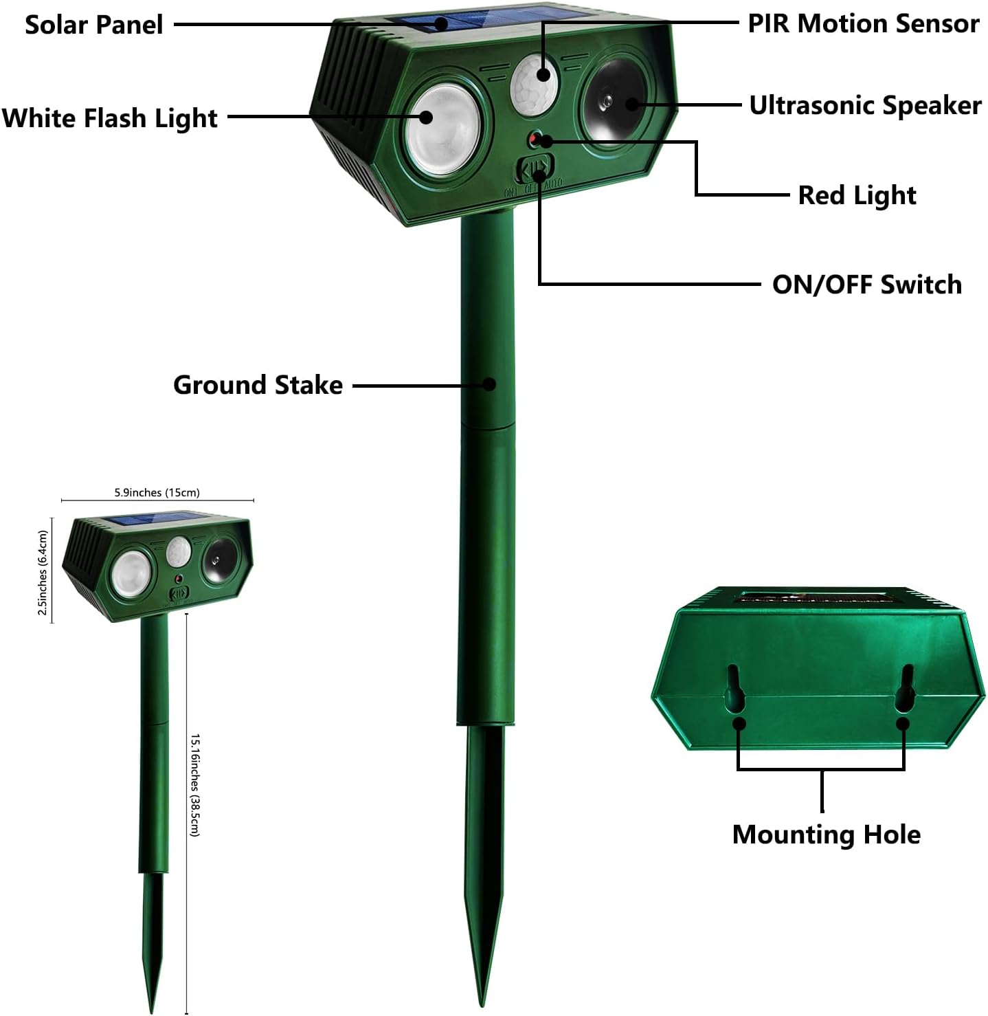 2025 Deer Repellent Devcies Solar Ultrasonic Animal Repellent Outdoor Waterproof Rabbit Repellent with PIR Motion Detection Flash Light for Dog, Cat, Bird, Squirrel, Skunk, Raccoon for Yard (4 Pack)